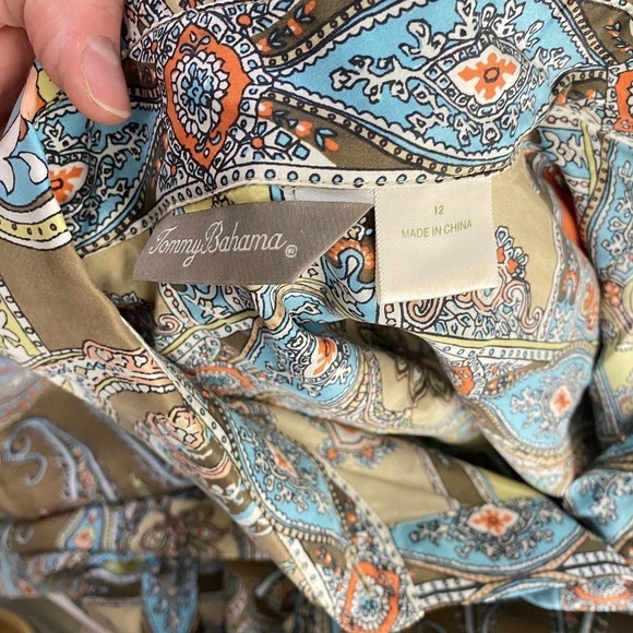 Tommy Bahama Silk Paisley Blue Brown Yellow Floral Print Button Dress Shirt-12 - Picture 4 of 5